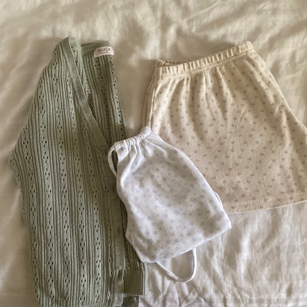 Brandy Melville cardigan and shorts, Pacsun halter top
